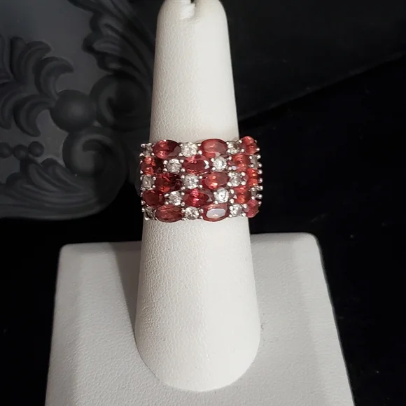 Rhodolite Garnet White Topaz Sterling Silver Ring Size 7 - Picture 2 of 16